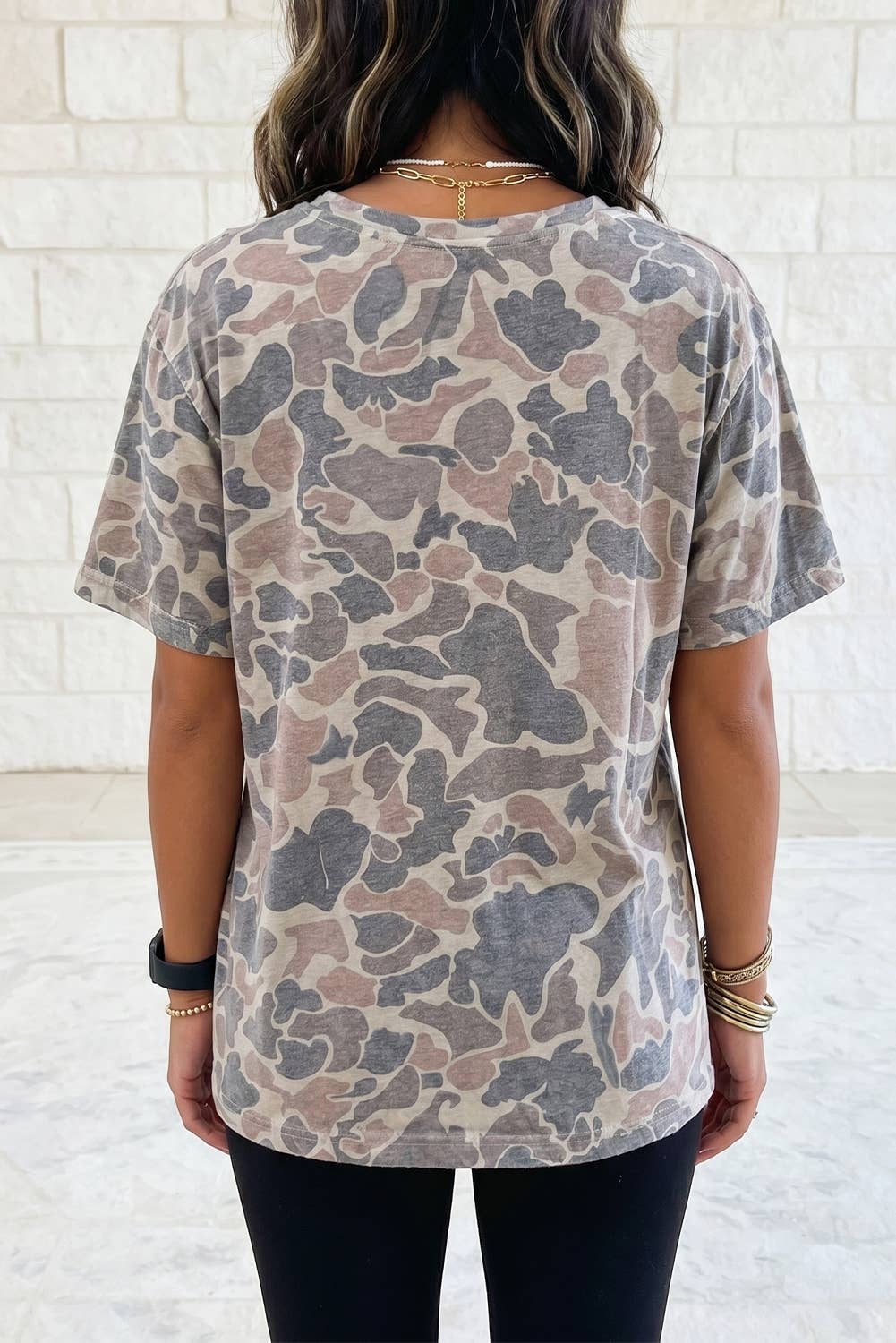 Retro Camouflage Print Womens Casual T Shirt S-4X: Multicolour / S