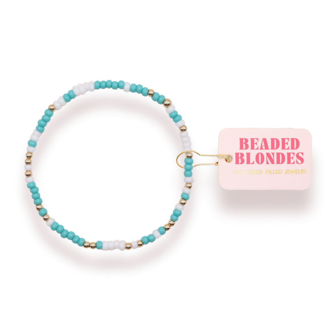 Turquoise and White Sprinkle Bracelet: Standard 6.75 Inch