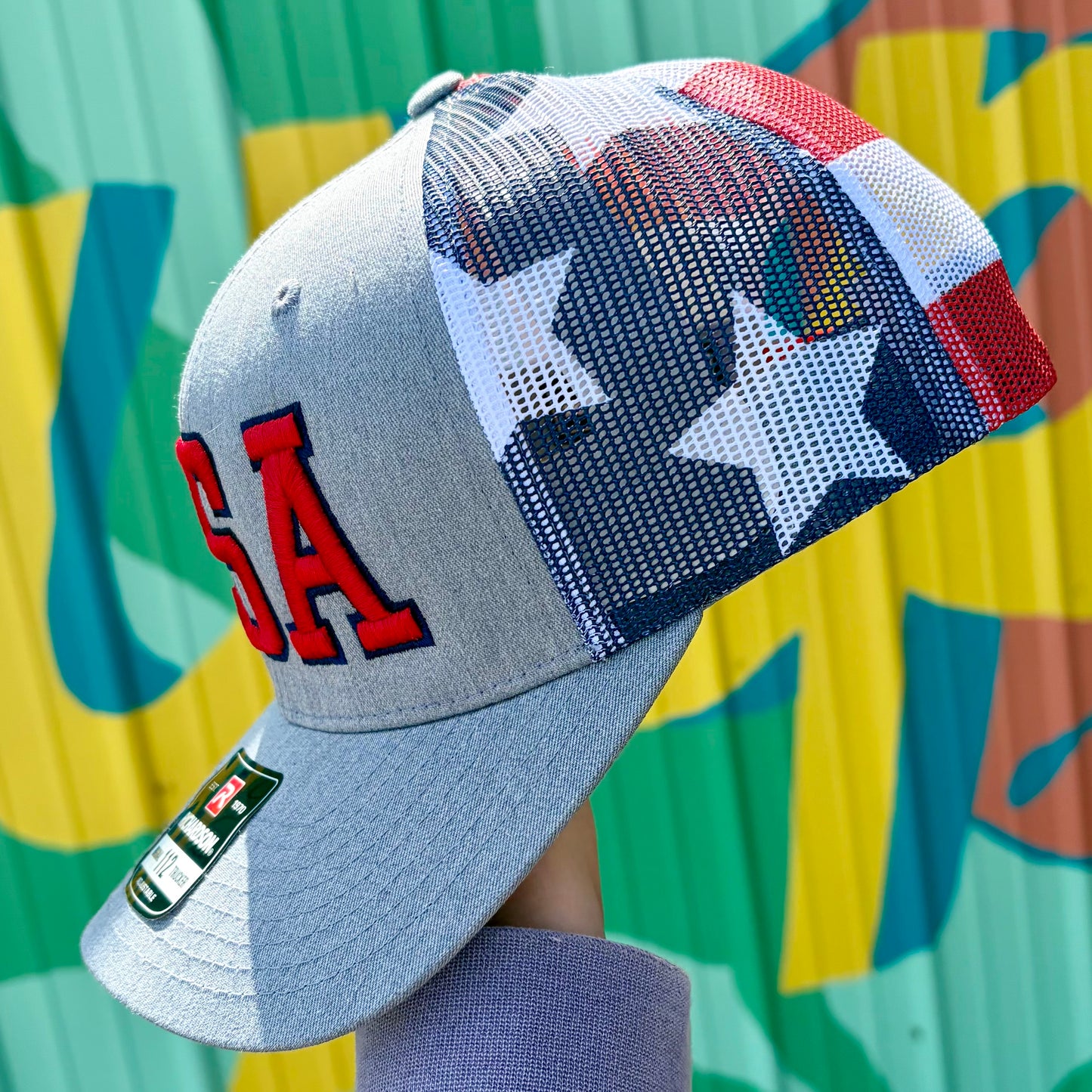 USA Embroidered Trucker Hat- Flag Detail