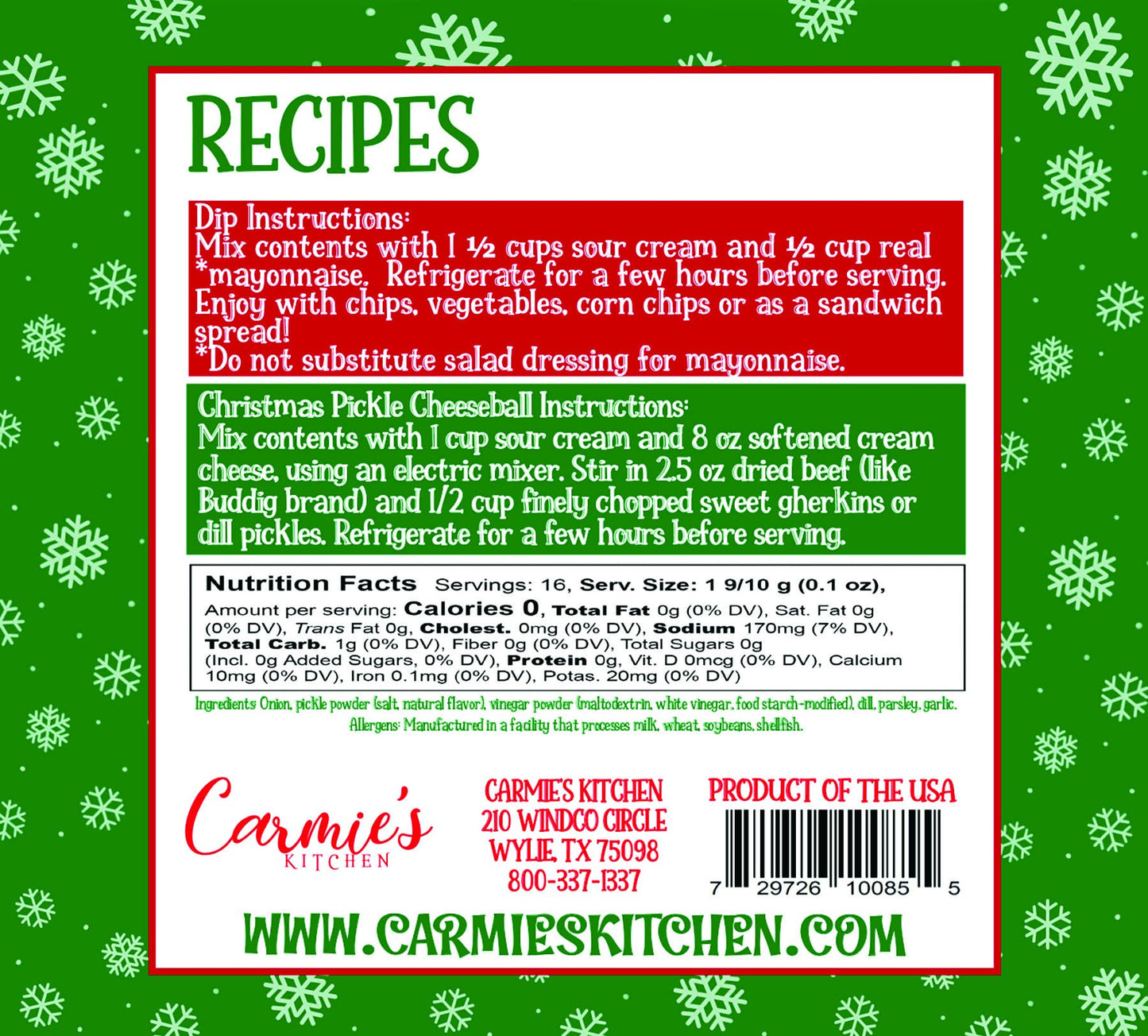 Christmas Pickle Dip Mix - Holiday Collection