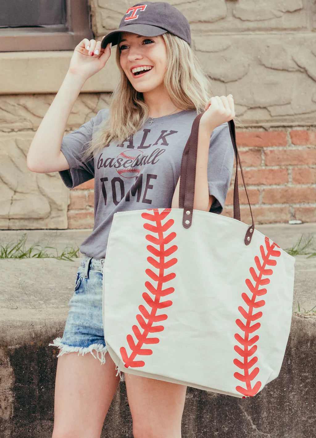Oversized Canvas Baseball Tote Bag