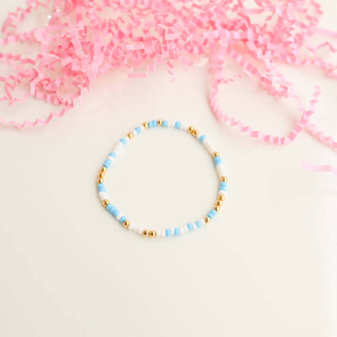 Blue and White Sprinkle Bracelet: Standard 6.75 inch