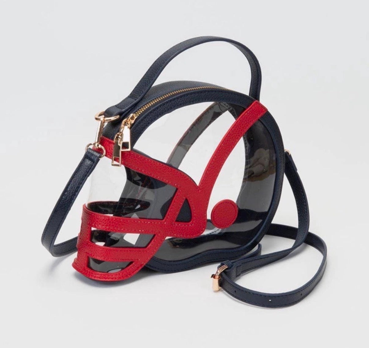 Clear Gameday Football Helmet Shaped Crossbody/Handbag - Navy/Red