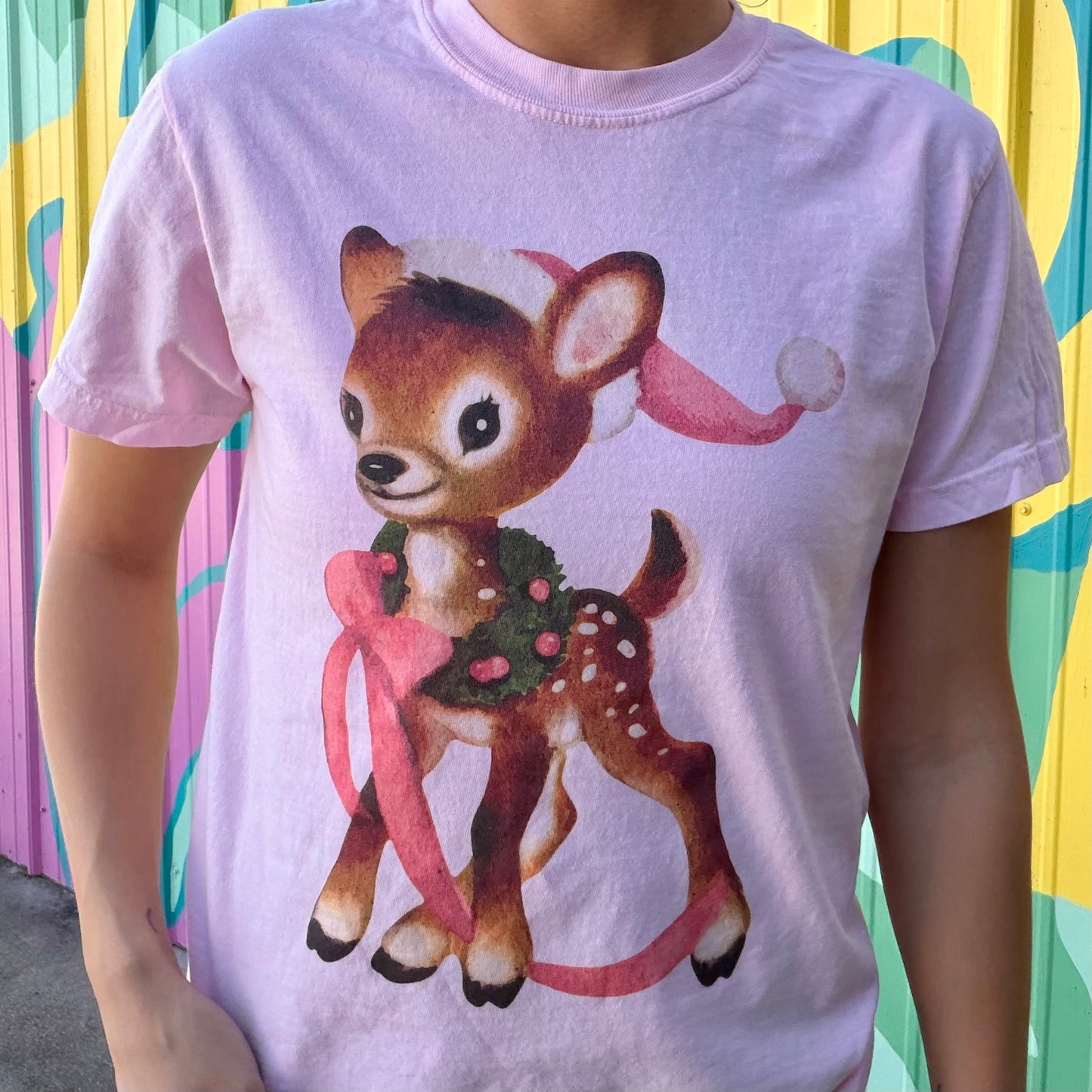 Cute Reindeer Comfort Colors Tee- Pink