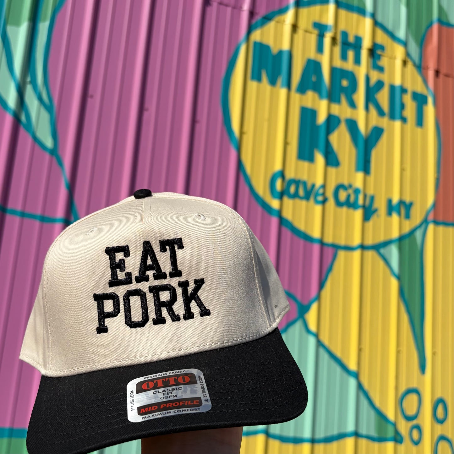 Eat Pork Embroidered Trucker Hat- Black/Tan