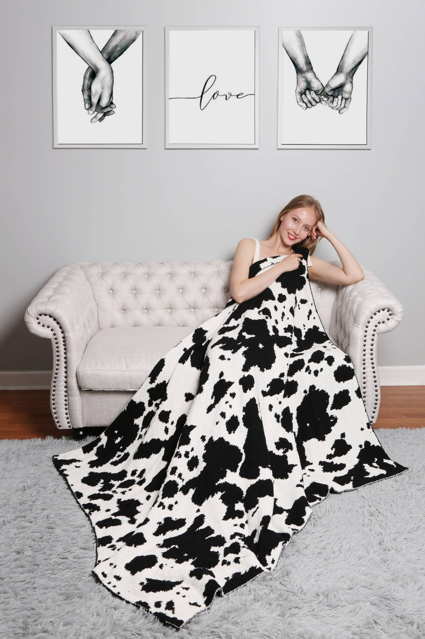 Cow Print Printed Blanket: Black