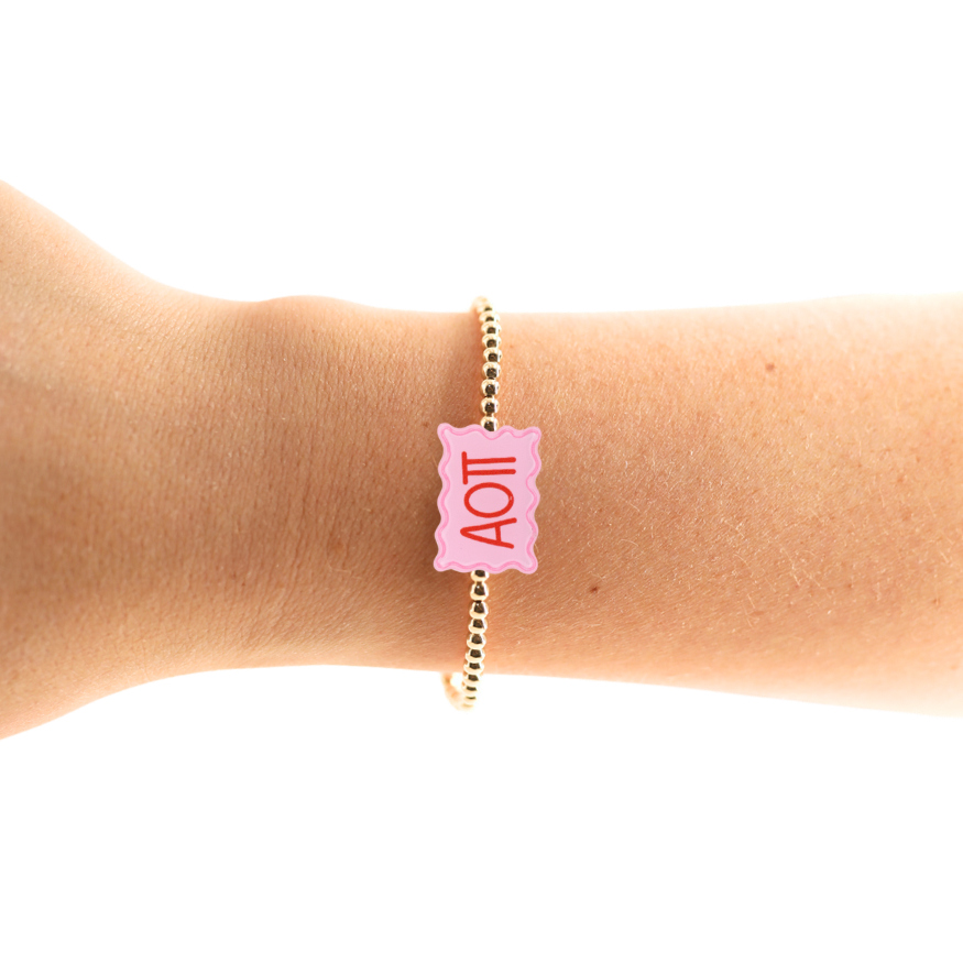 Alpha Omicron Pi Block Bracelet on Gold: Standard 6.75 Inch