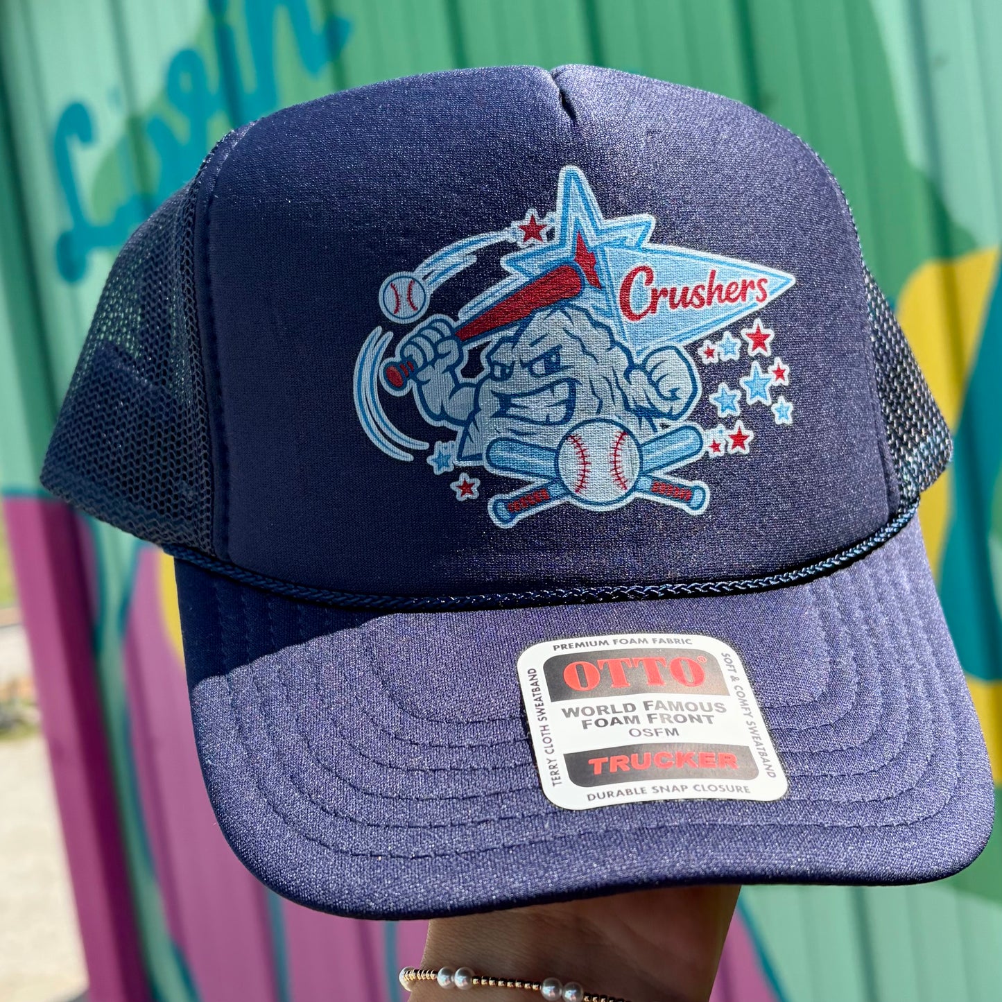 Cave Country Crushers Logo Trucker Hat- Navy