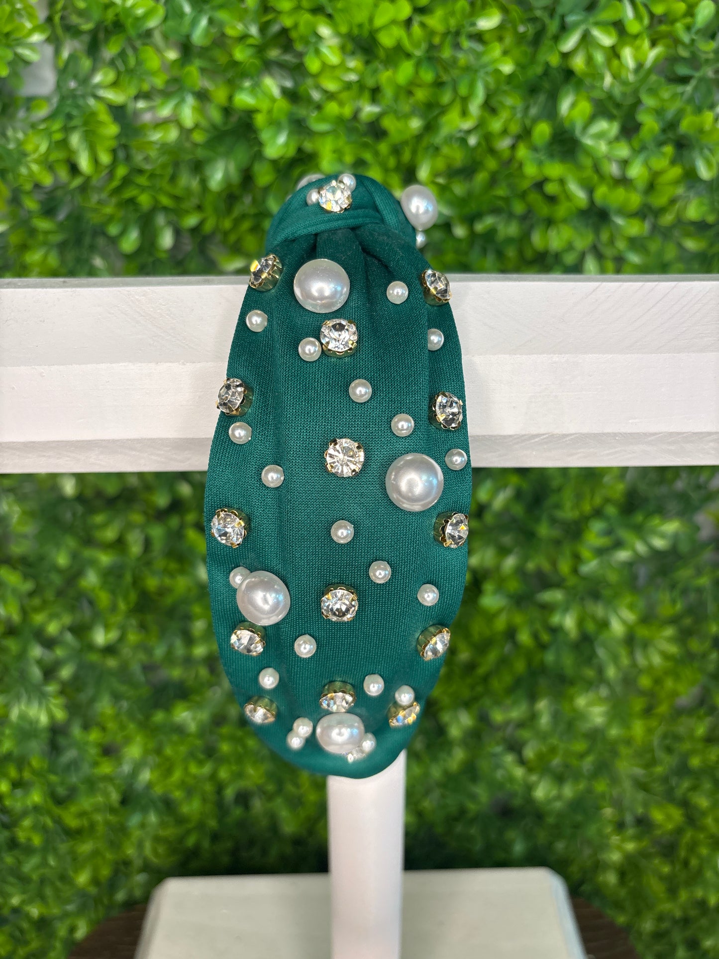 Green Rhinestone & Pearls Headband