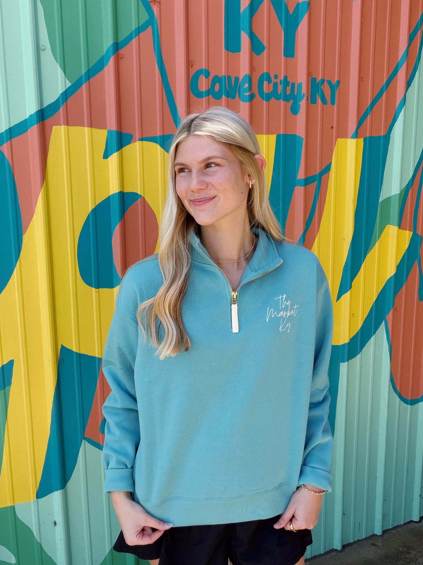 The Market Ky Embroidered Half Zip Sweatshirt