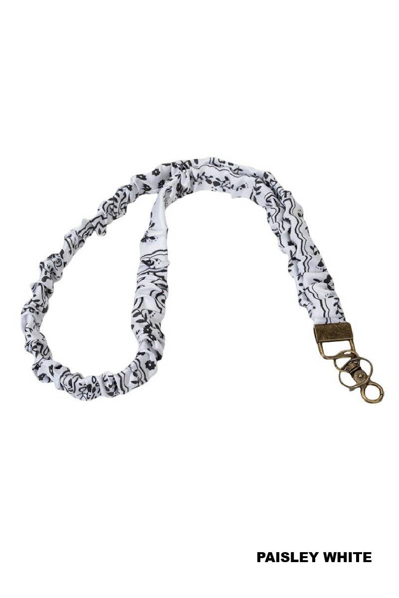Trendy Scrunchie Lanyard: Paisley White