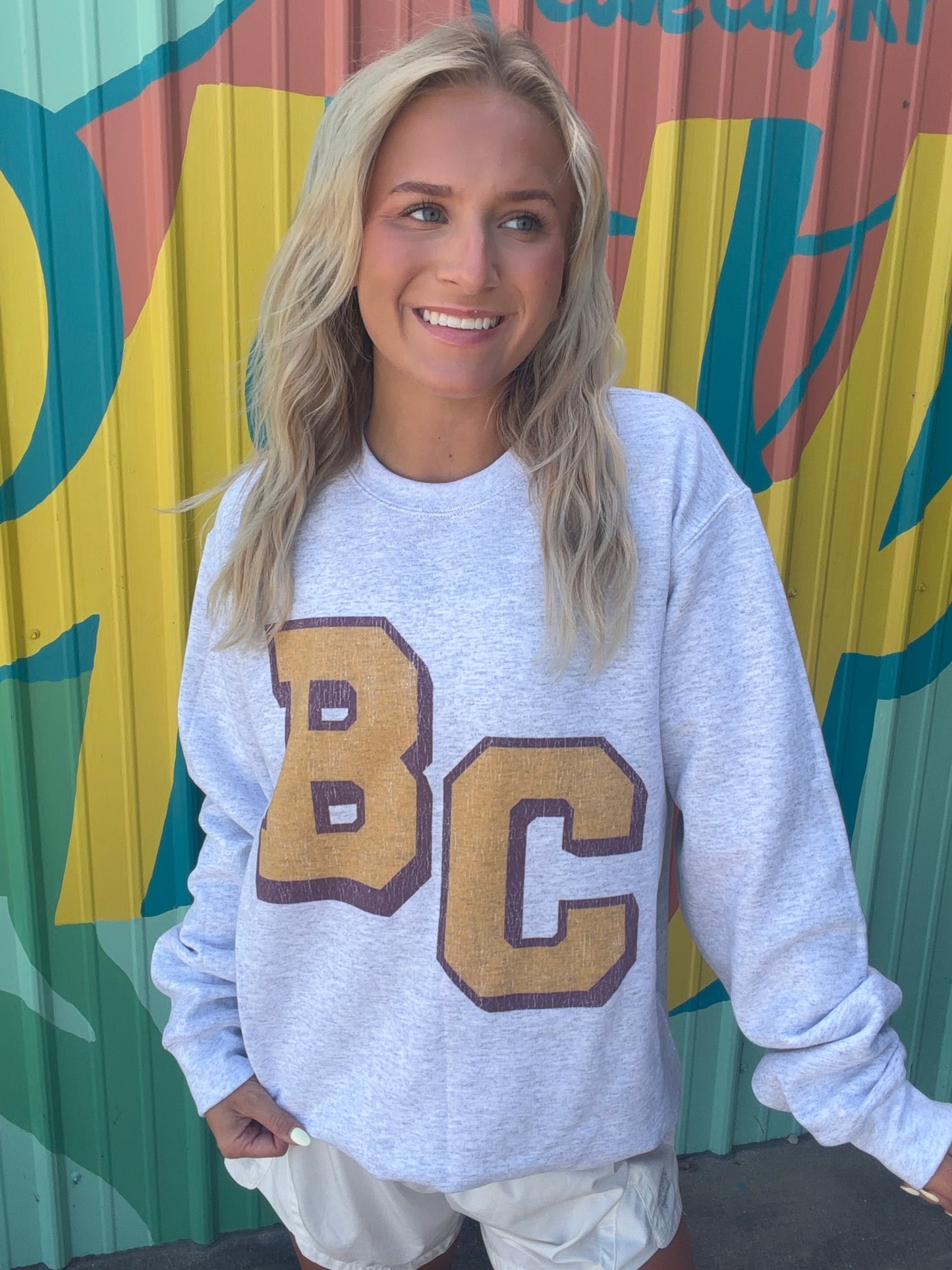 Classic BC Collegiate Sweatshirt Crewneck OR Tee - Gray (Youth & Adult)