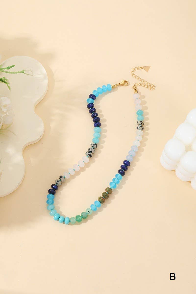 Trendy Natural Agate Gemstone Necklace: Blue Jade