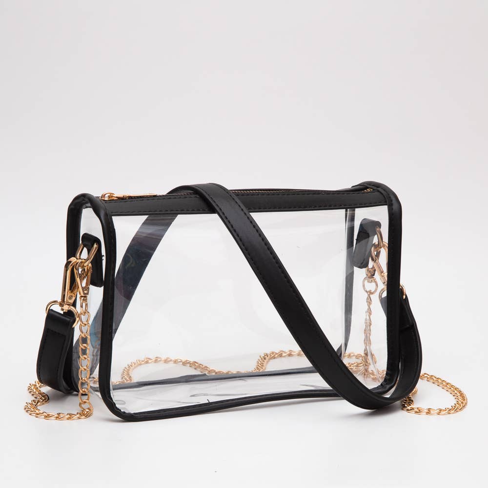 Game Day Stadium Clear Rectangle Crossbody Bags : Black