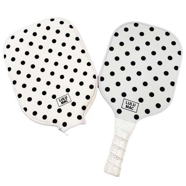LuluMac Pickleball Paddle + Case: White & Black Polka Dot