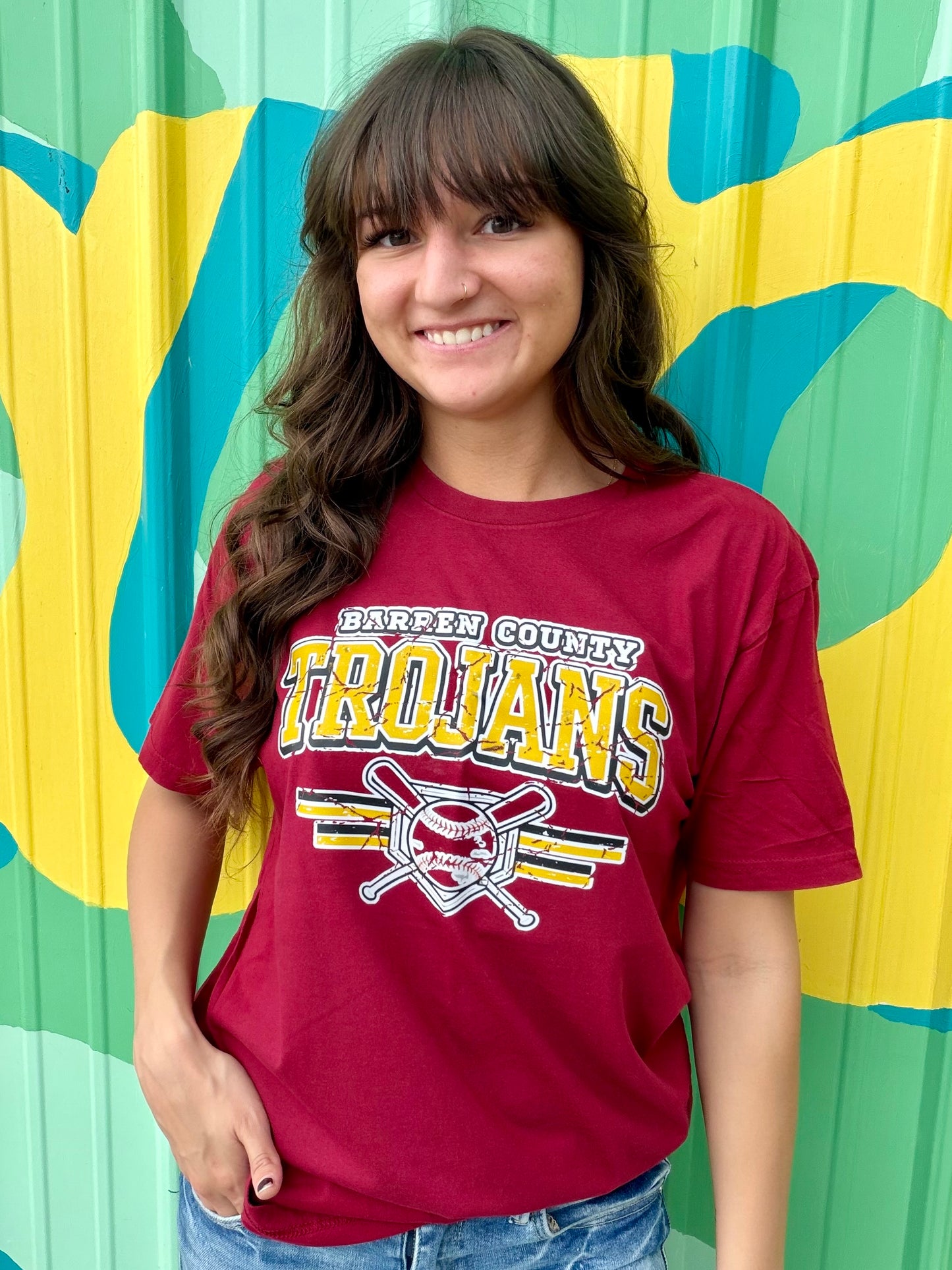 Barren Trojans Baseball Vintage Stripe Tee