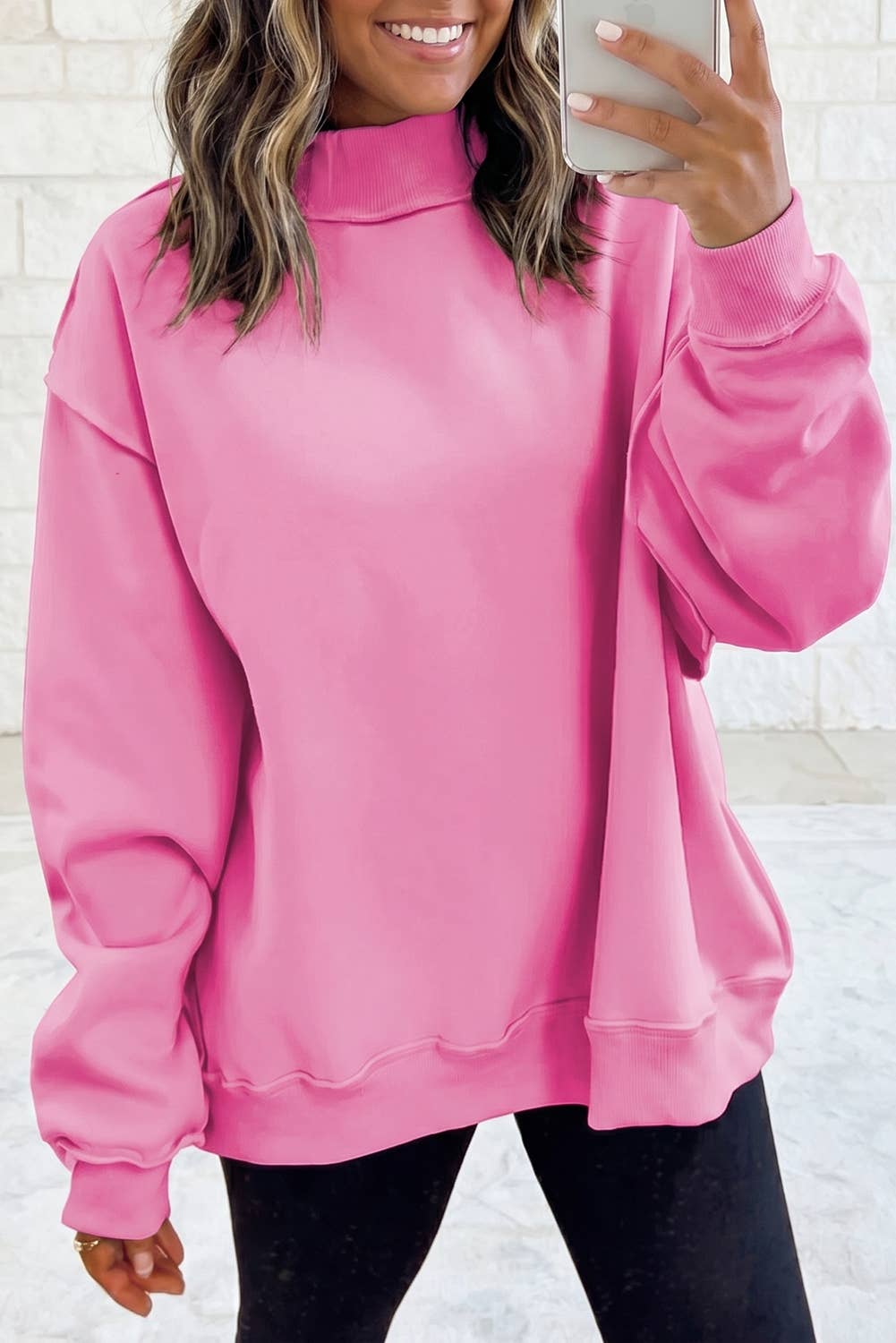 Drop Shoulder Blank Reversible Mock Neck Sweatshirt S-4X: Red Dahlia / S
