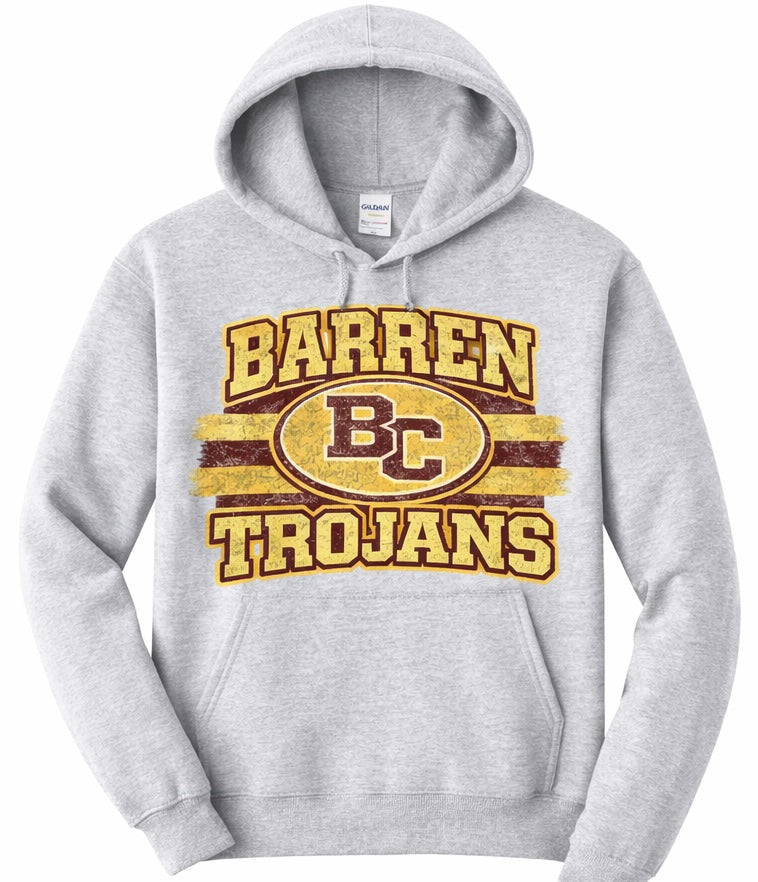 Barren Trojans Vintage Varsity Stripe Hoodie - Sport Grey