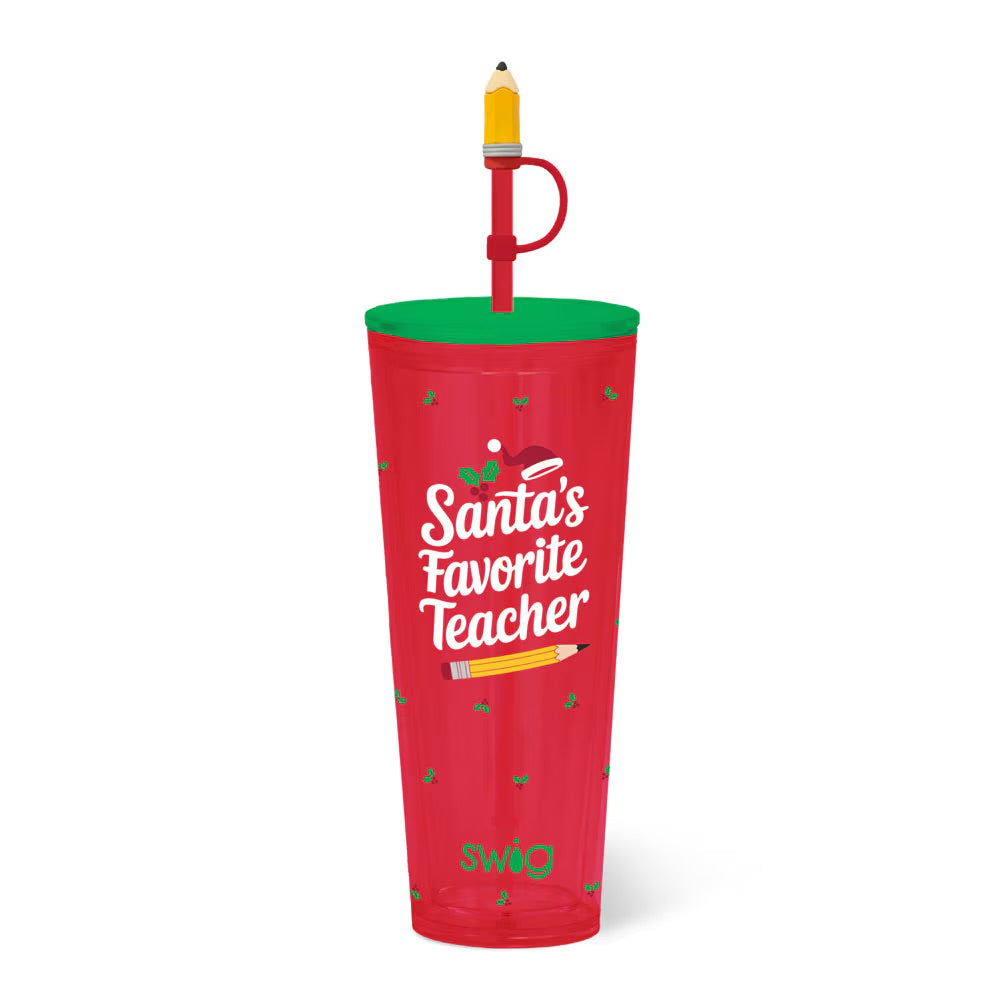 Santa’s Favorite Teacher Swig Plastic Tumbler 24oz