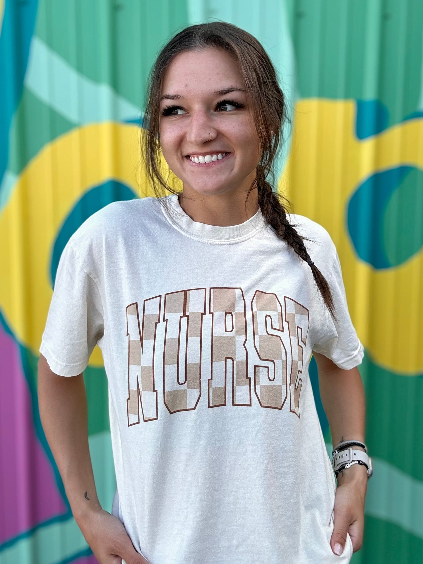 Nurse Checkerboard Comfort Colors Tee