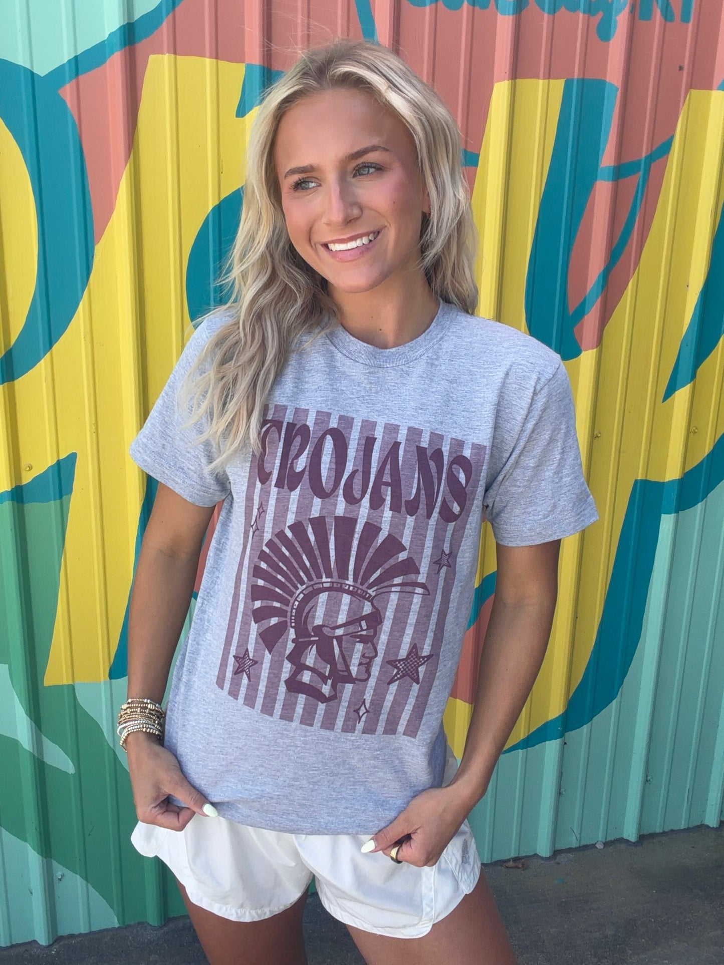 Trojans Groovy Star Stripe Tee OR Sweatshirt Crewneck - Gray (Youth & Adult)