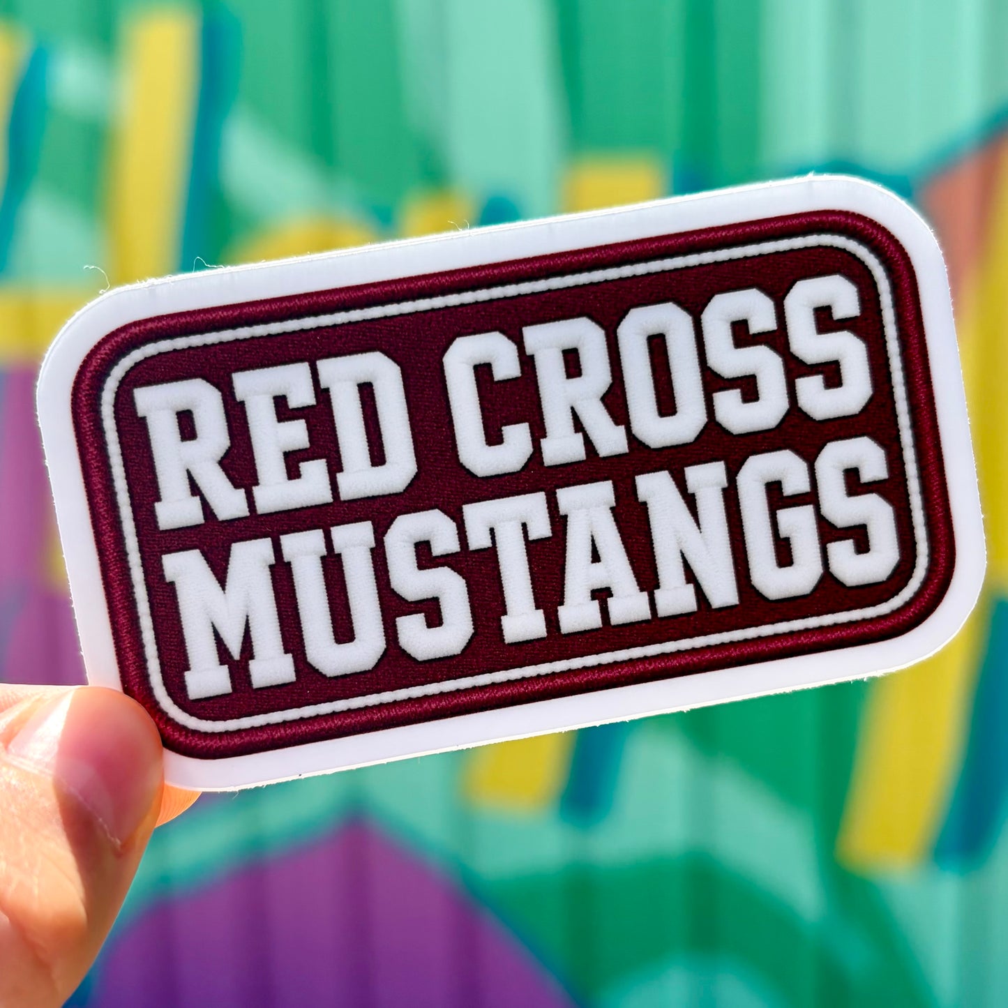 Red Cross Mustangs Faux Patch Sticker