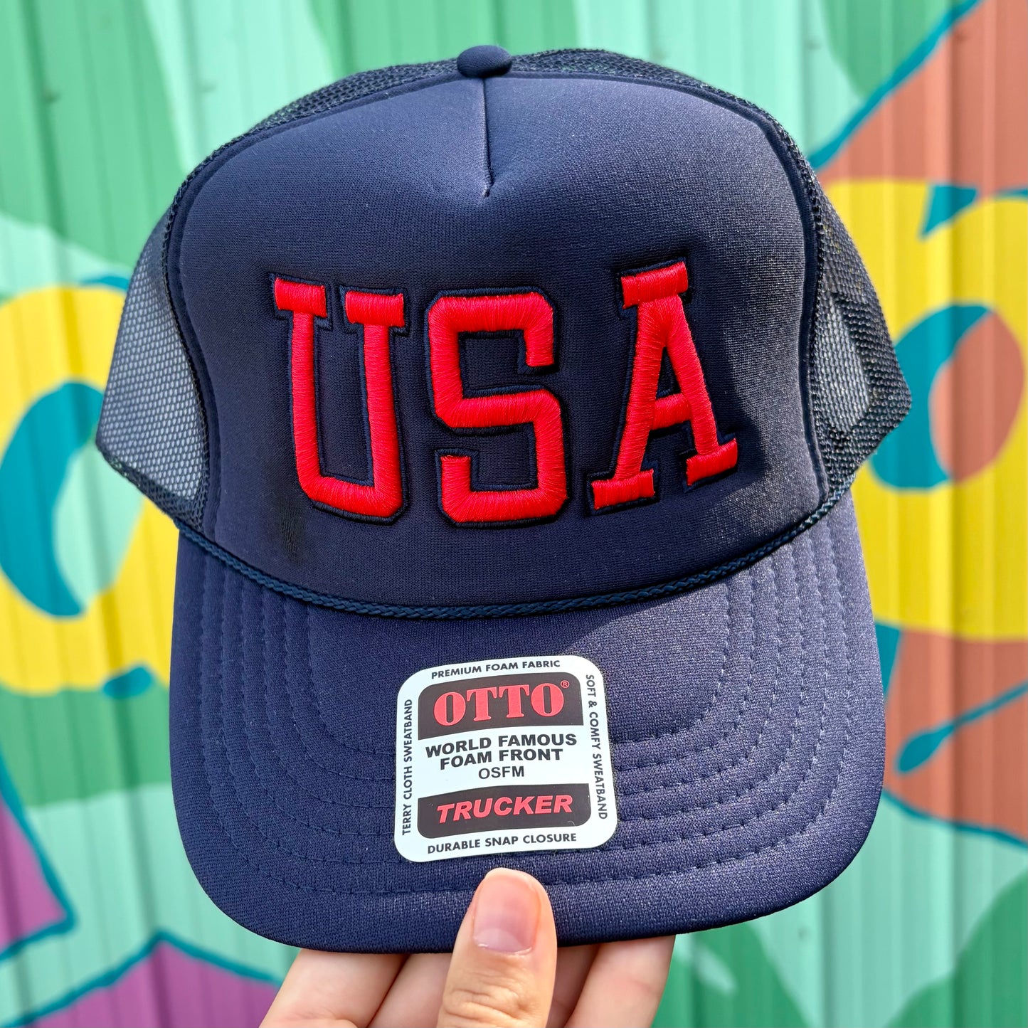 USA Embroidered Foam Trucker Hat- Navy