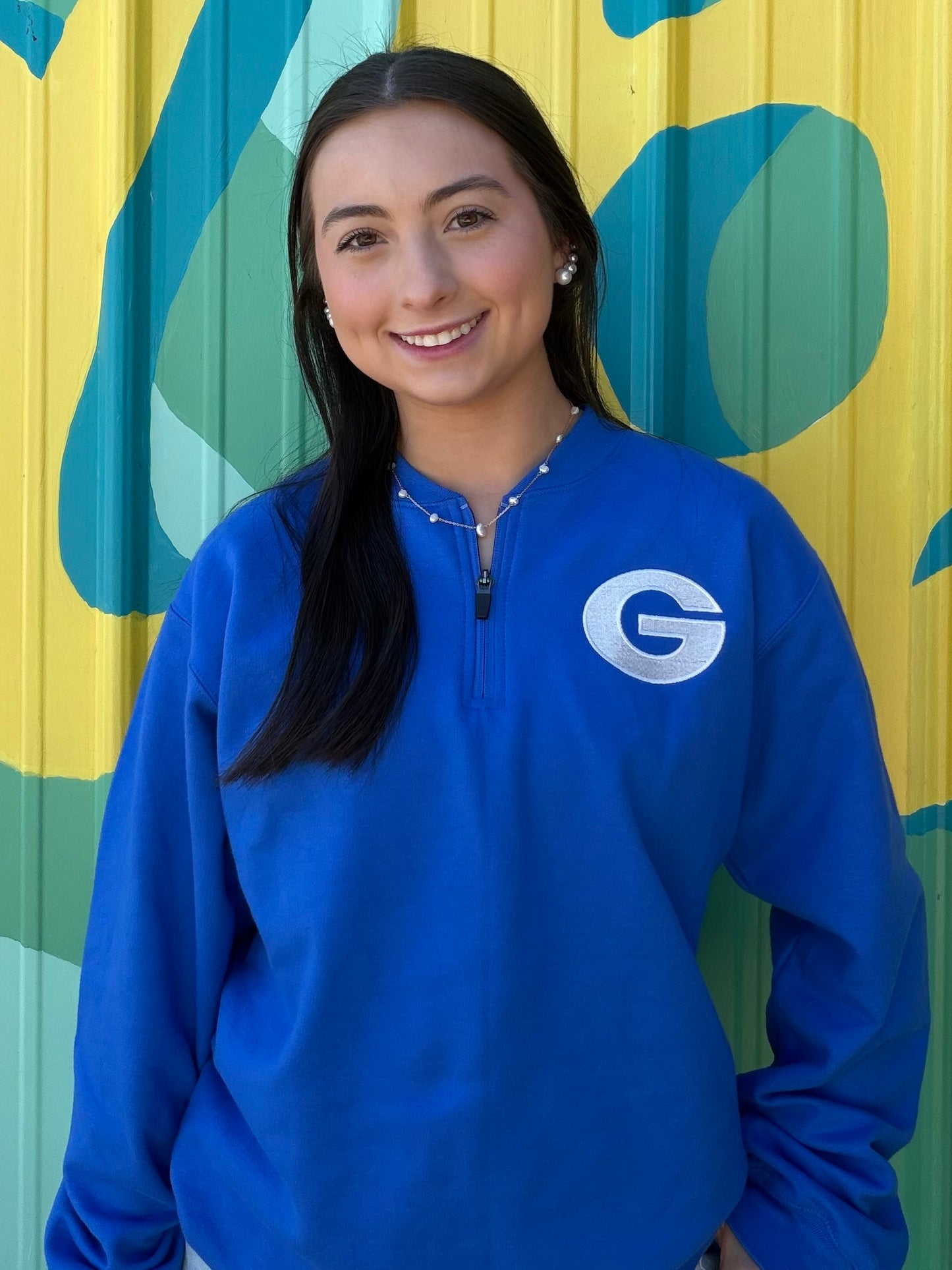 Glasgow Embroidered Quarter Zip - Royal