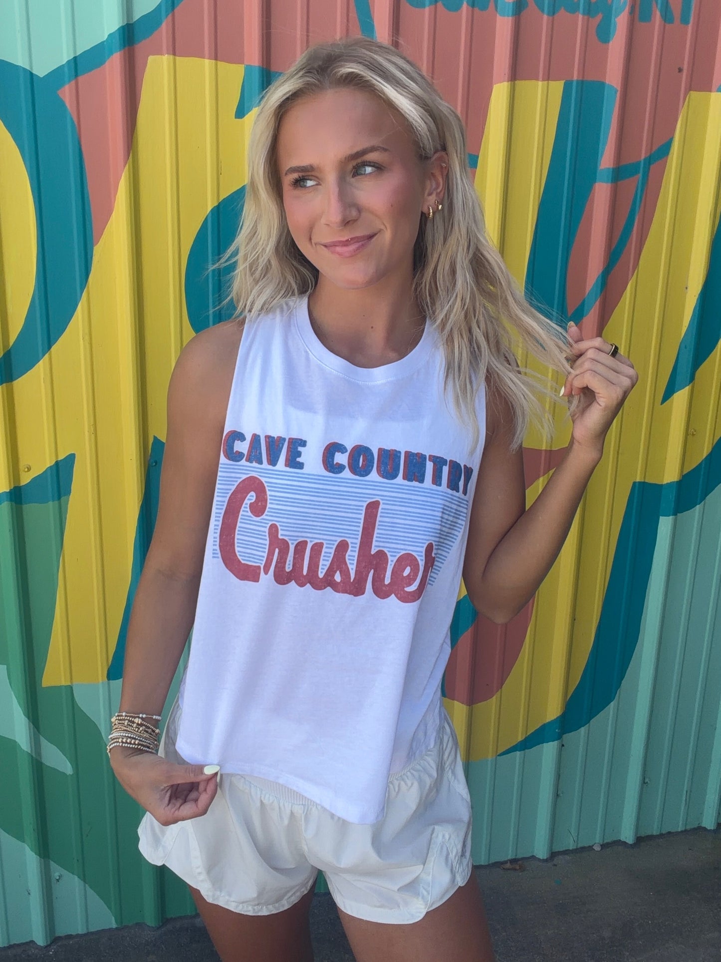 Retro Cave Country Crushers Muscle Tank - White