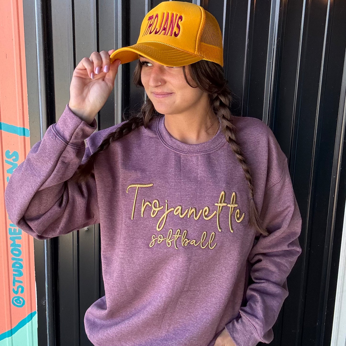 Trojanette Softball Puff Embroidered Sweatshirt