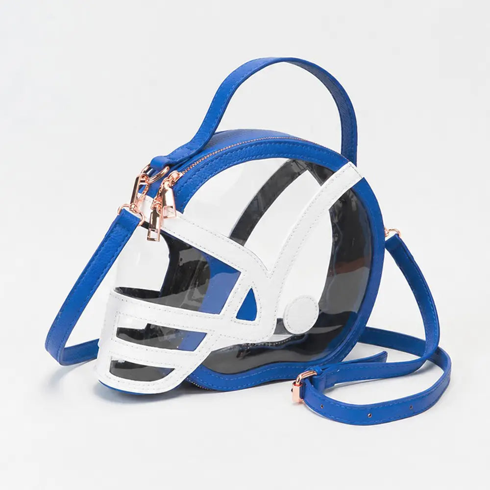 Clear Gameday Football Helmet Shaped Crossbody/Handbag - Royal Blue/White