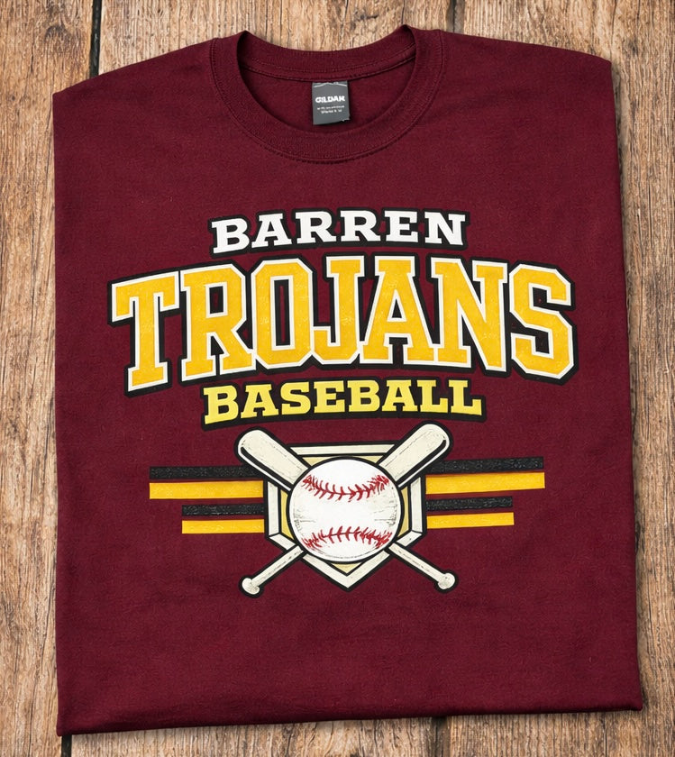 Barren Trojans Baseball Vintage Stripe Tee