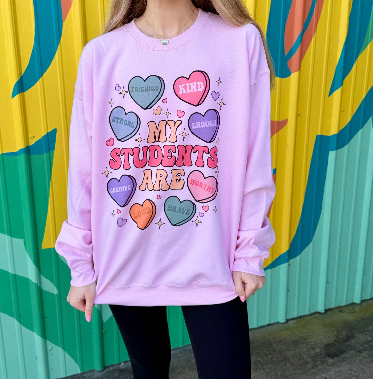 Teacher Affirmation Conversation Hearts Sweatshirt Crewneck