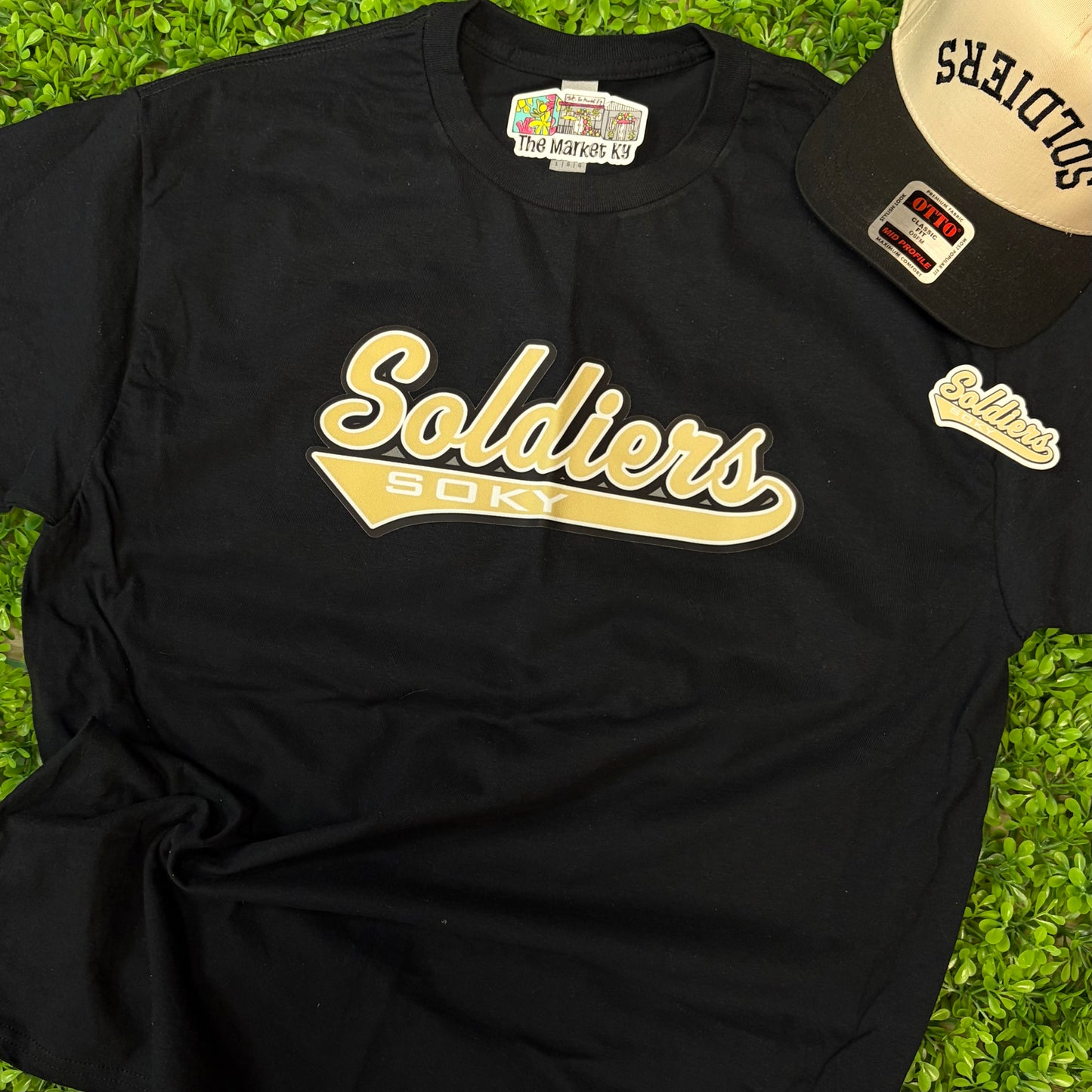 SOKY Soldiers Varsity Script Tee or Sweatshirt - Black/Vegas Gold