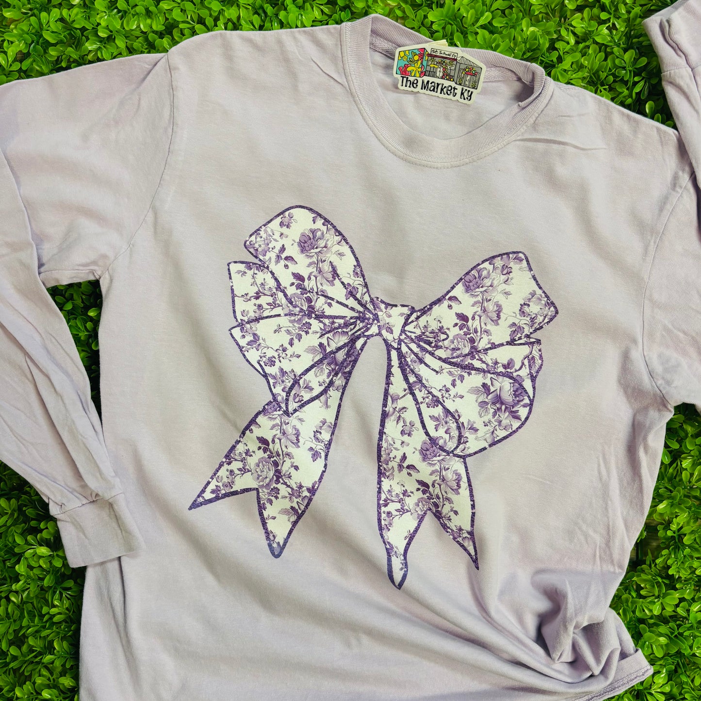 Purple Floral Bow Comfort Colors Long Sleeve Tee