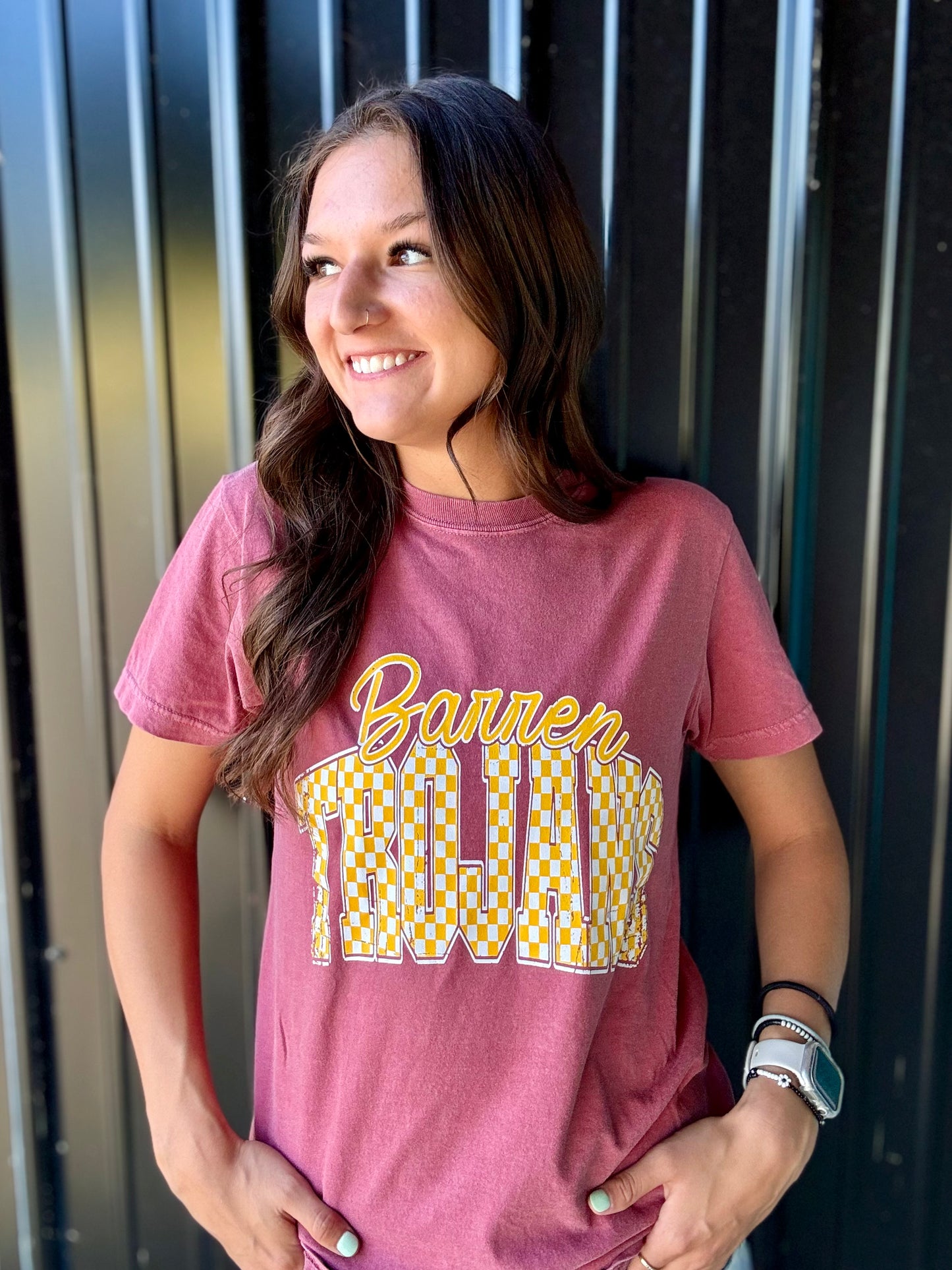 Barren Trojans Checkers Comfort Colors Tee (Adult and Youth)