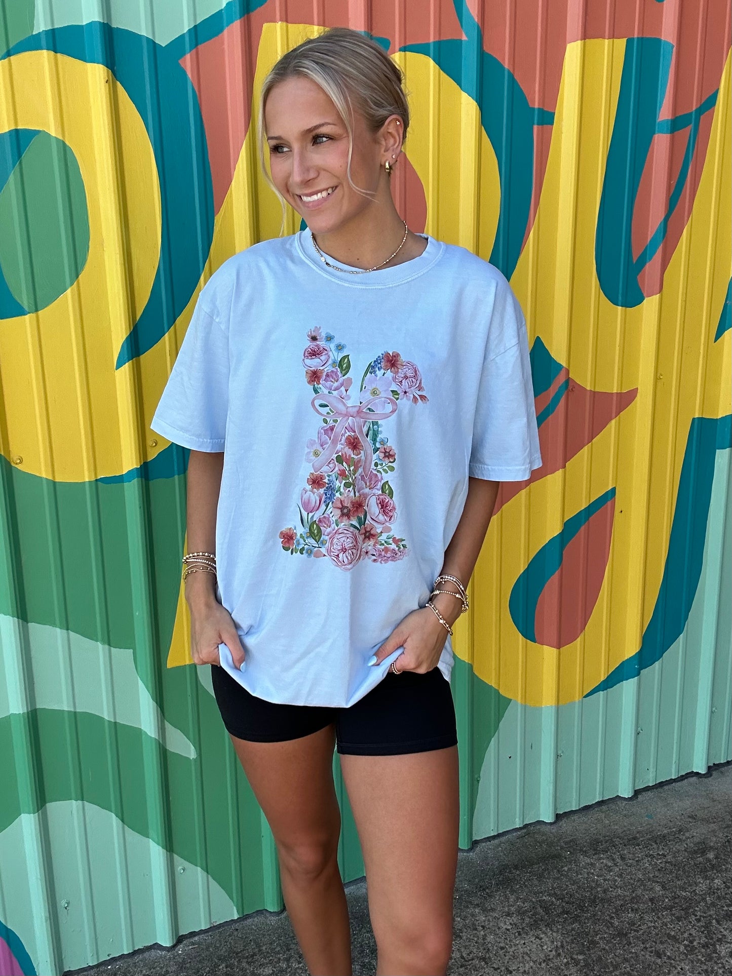 Floral Baby Blue Bunny Comfort Colors Tee