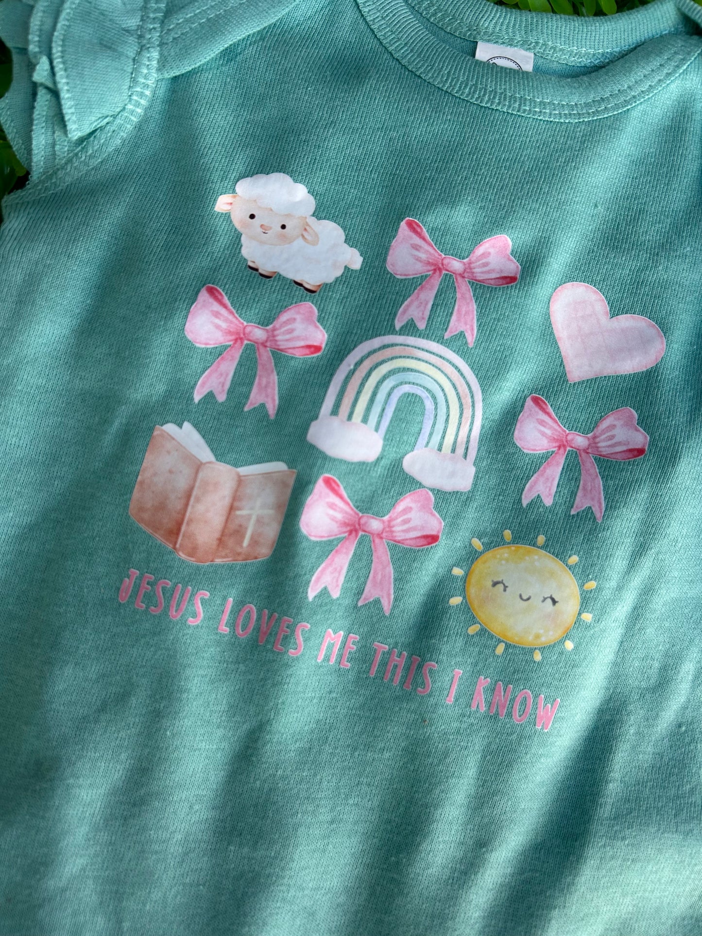 Jesus Loves Me This I Know Youth Ruffle Tee & Onesie