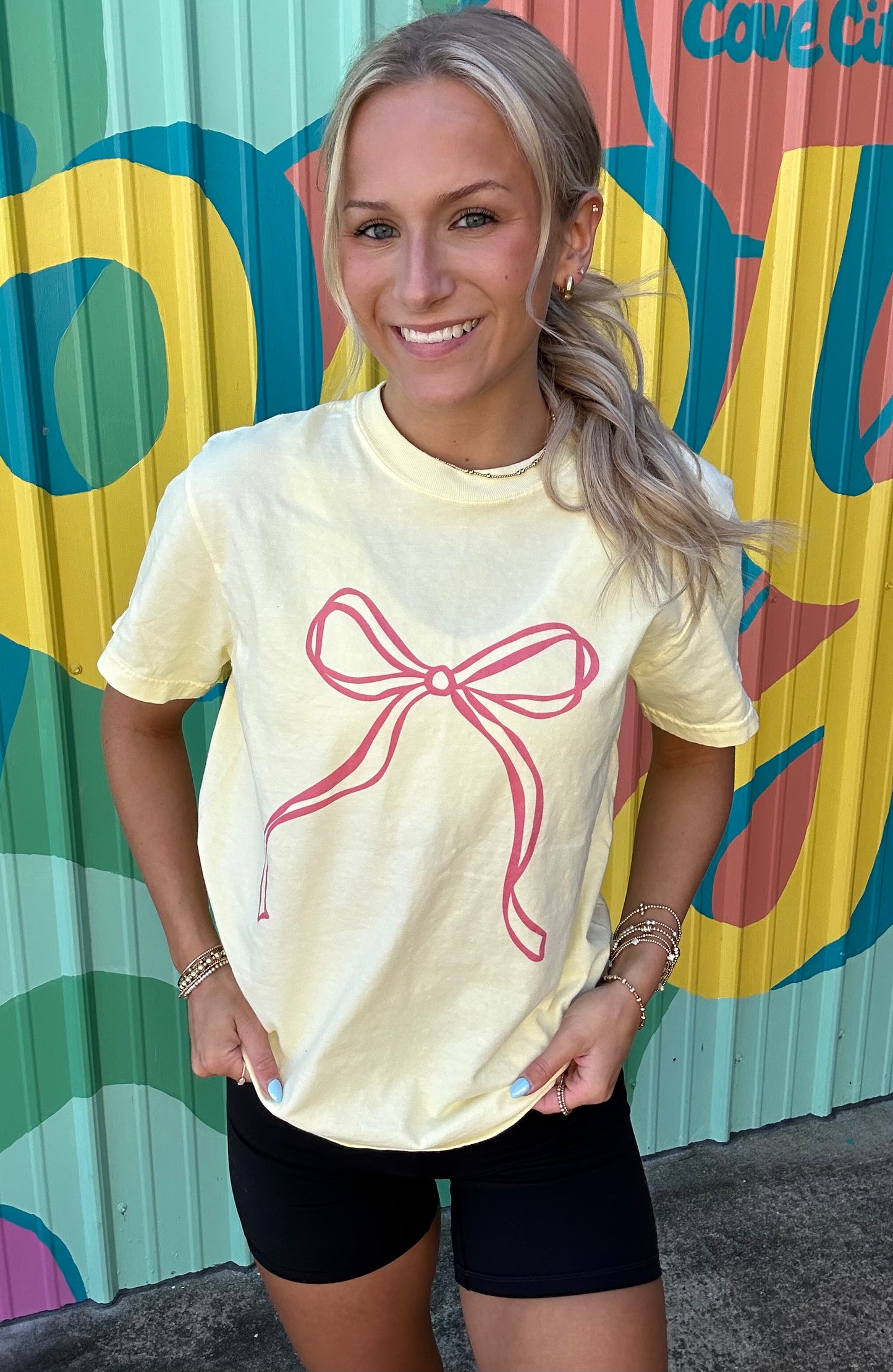 Yellow & Pink Bow Comfort Colors Tee