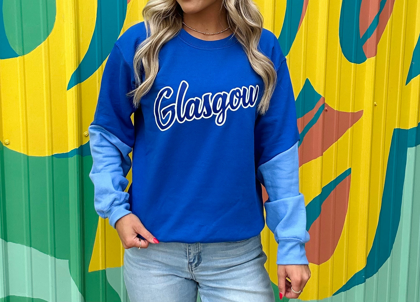 Dark Blue With Baby Blue Sleeve Scottie Sweatshirt