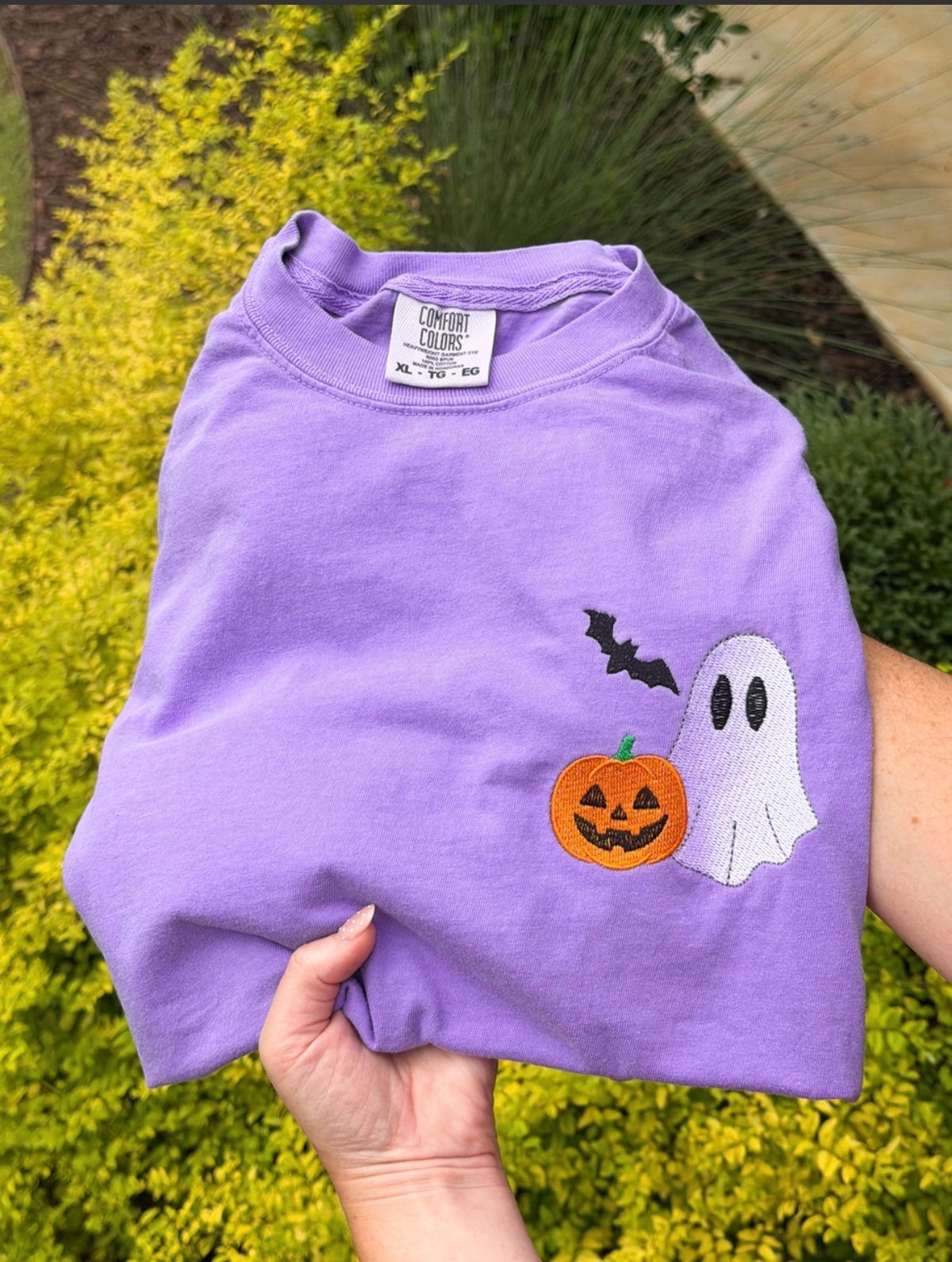 Spooky Trio Embroidered Comfort Colors Tee: Purple