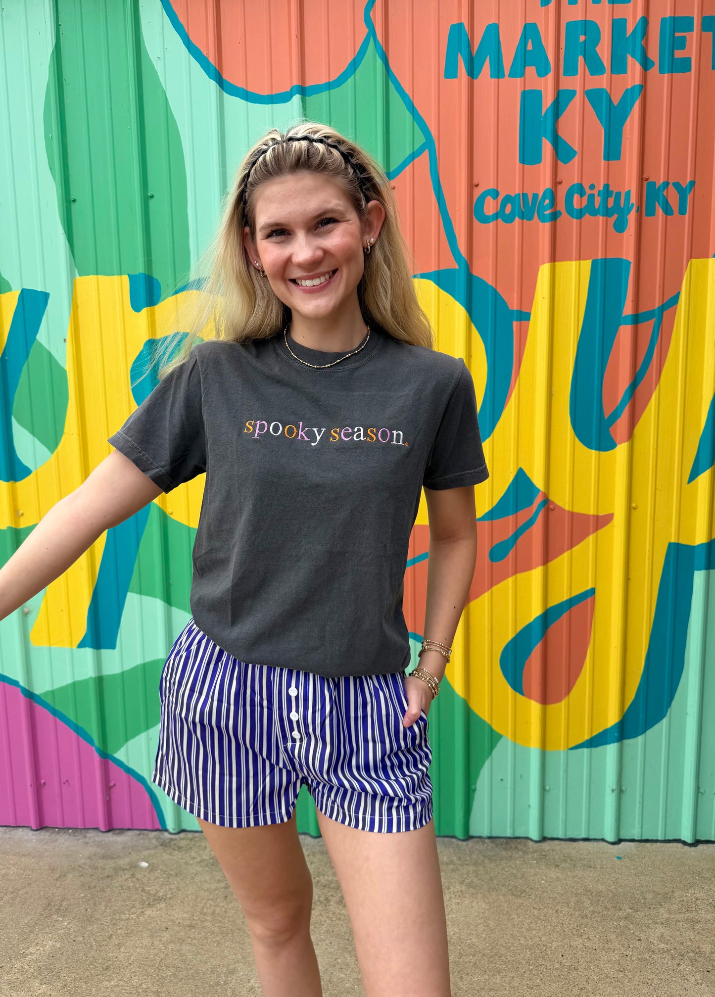 Spooky Season Embroidered Comfort Colors Tee - Charcoal Gray
