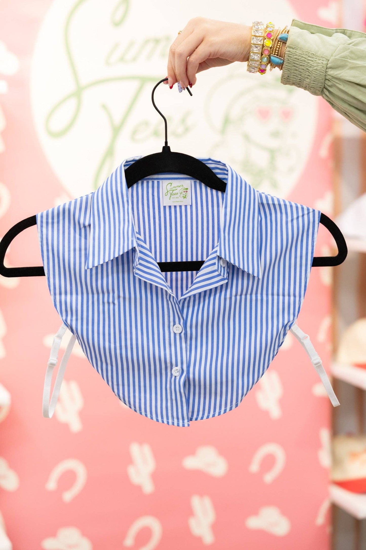 Blue & White Striped Adjustable Collar