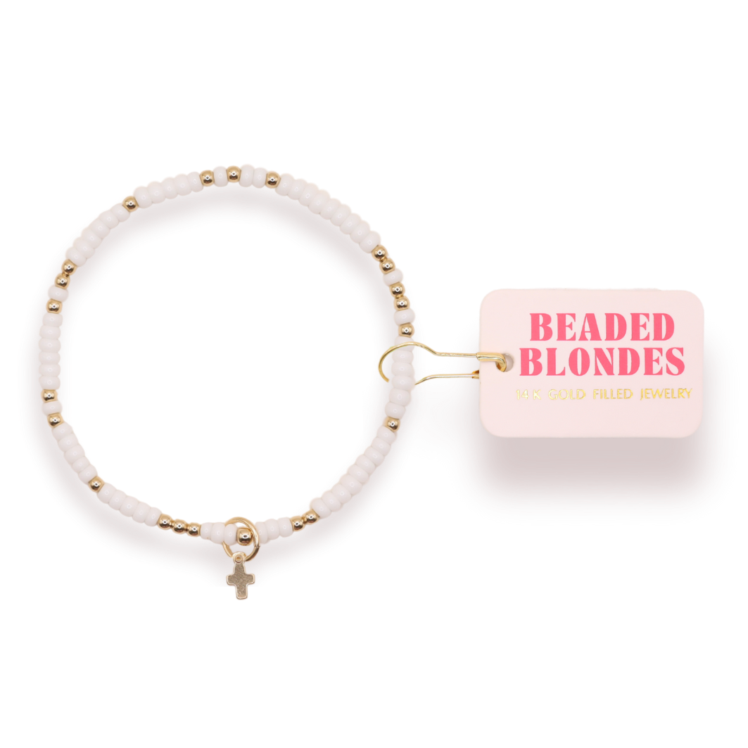 Mini Cross Charm Bracelet (Kids Size): White Sprinkle
