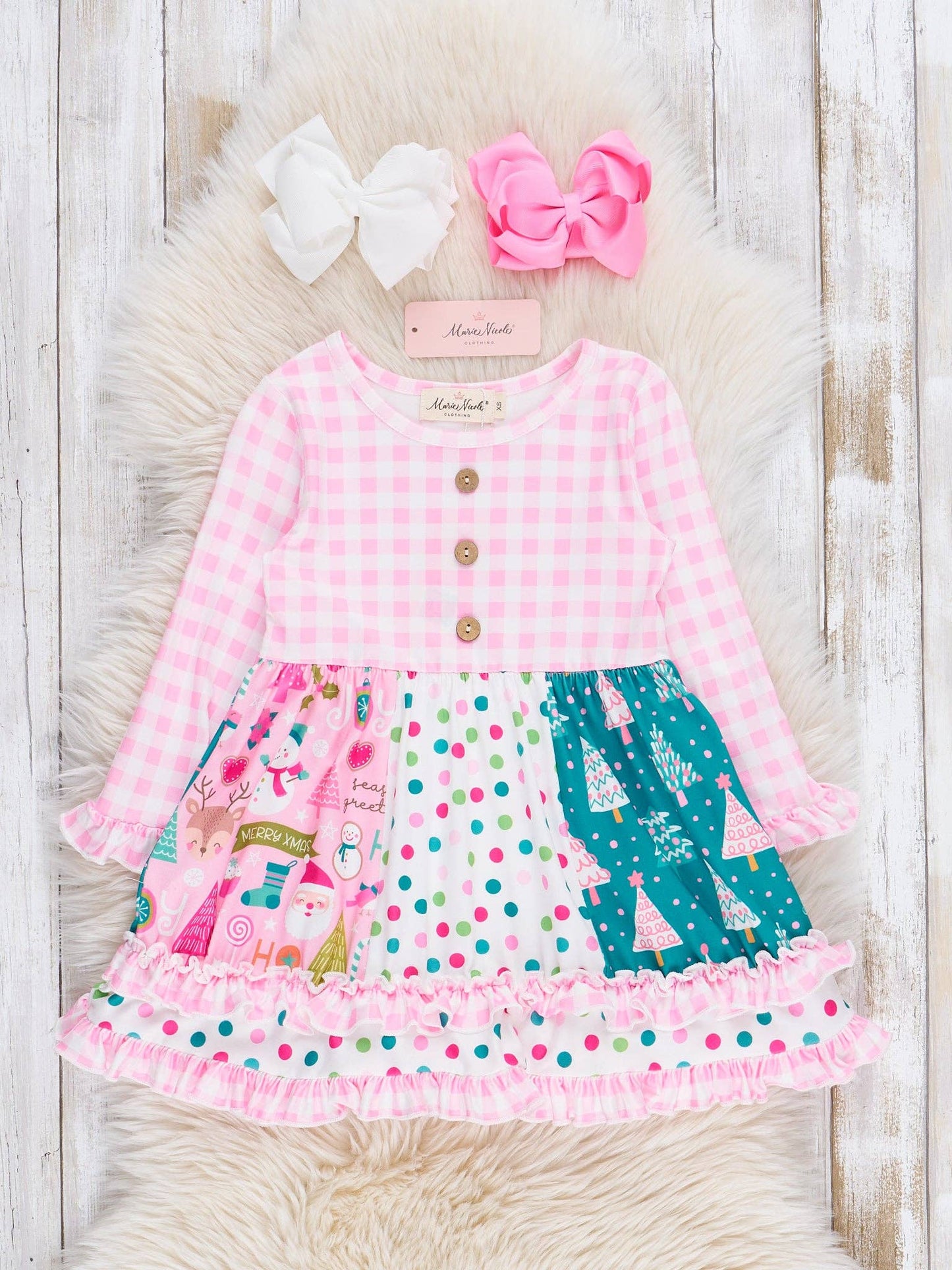 Pink Gingham Wonderful Christmas Time Dress: XL(5yrs)