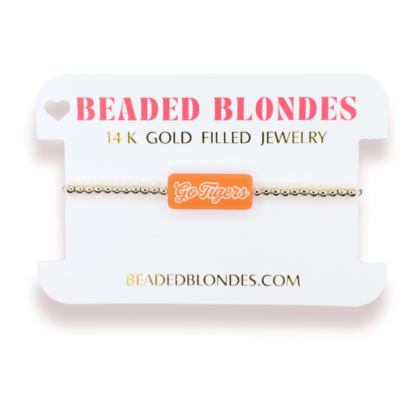Go Tigers Block Bracelet on Gold: Standard 6.75 Inch