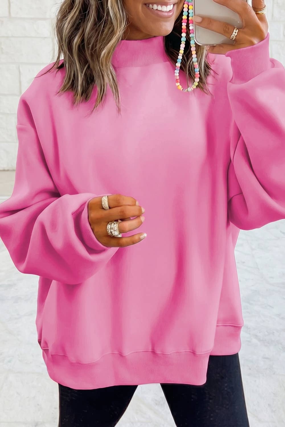 Drop Shoulder Blank Reversible Mock Neck Sweatshirt S-4X: Black / S