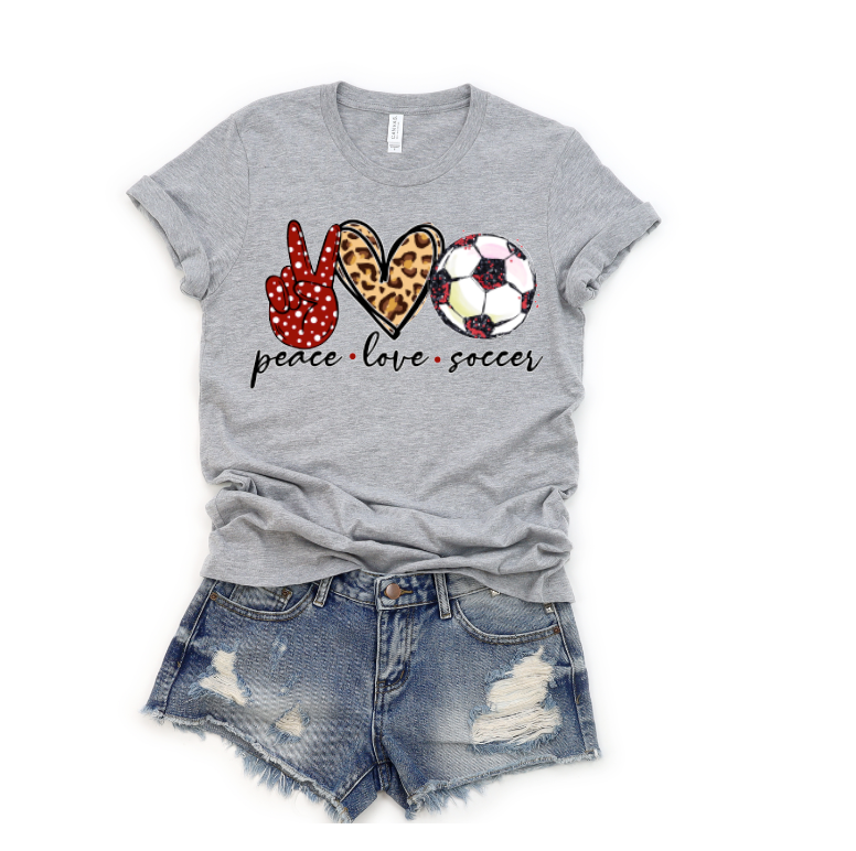 Peace Love Soccer Tee- Grey