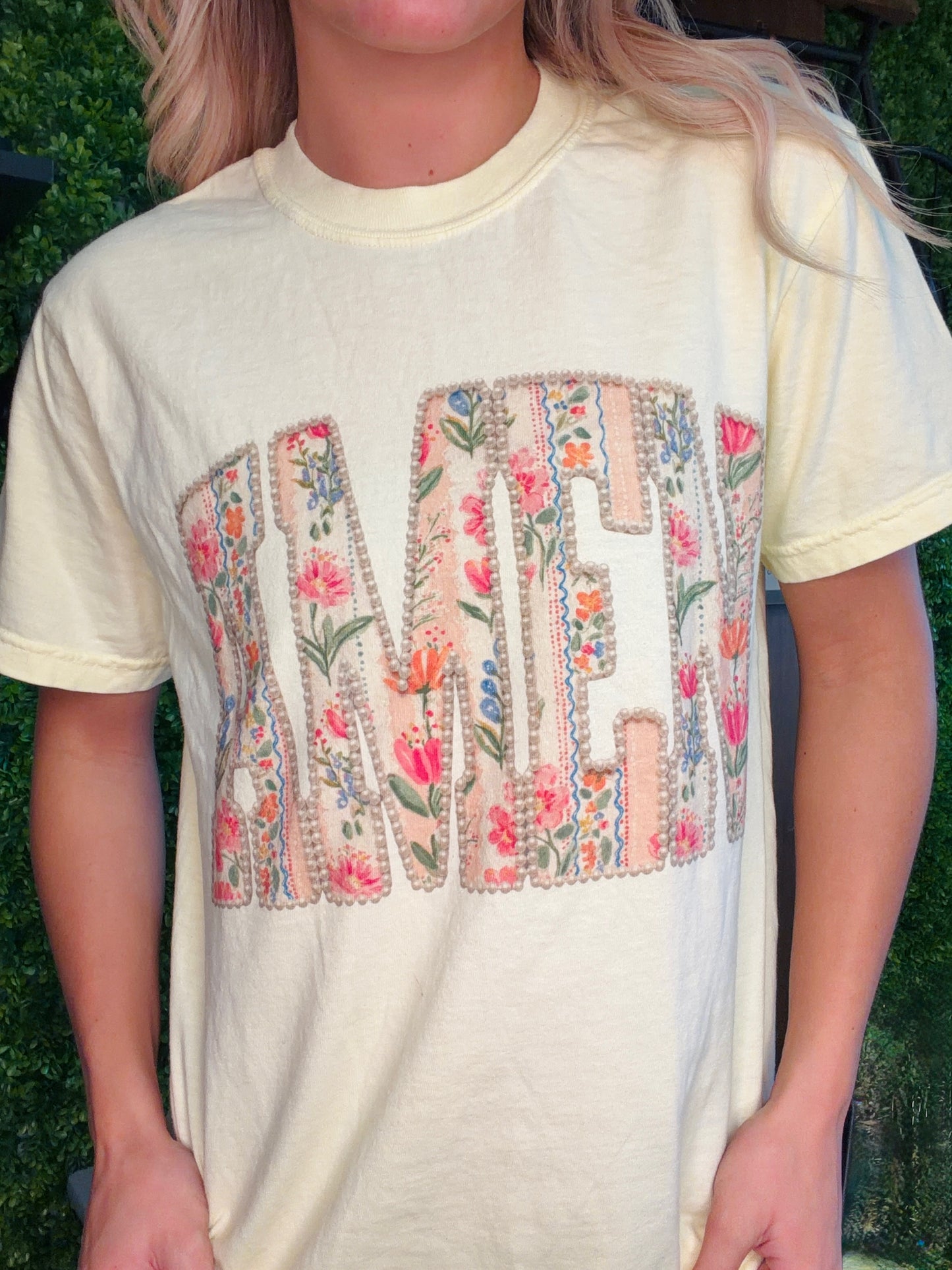 Amen Vintage Florals & Pearls Comfort Colors Tee