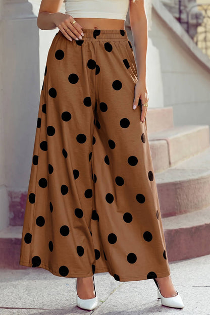 High Waist Wide Leg Polka Dot Pocket Pants S-4X: Black / S
